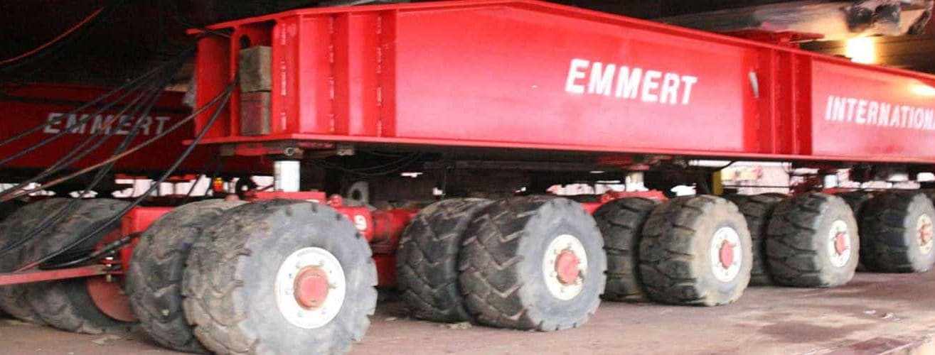 Red Emmert International custom-built multi-axle transporter